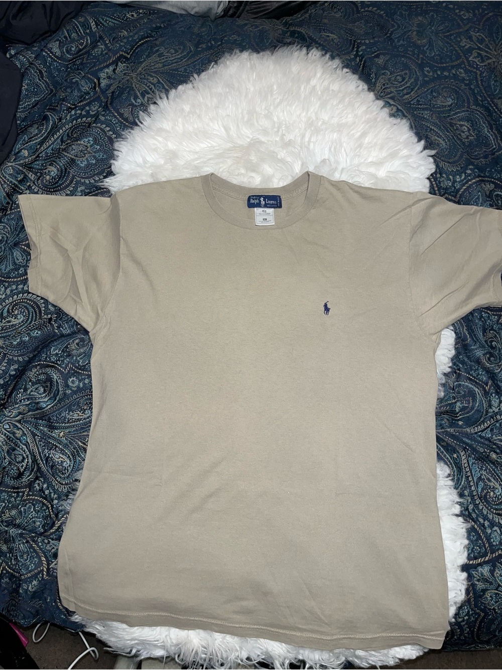 Ralph Lauren Short-Sleeve Crewneck T-Shirt in Light Khaki with Navy Pony